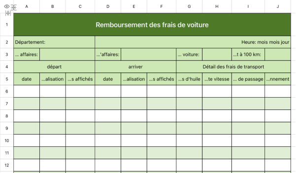 Formulaire de remboursement des frais de voiture